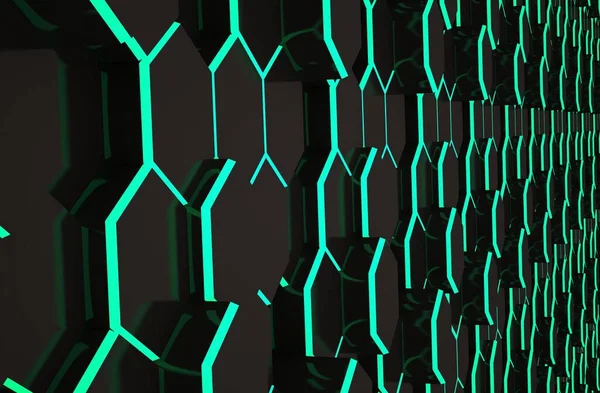 Absztrakt Fekete Hatszög Háttér Színes Vonal Színes Tech Futurisztikus Geometriai — Stock Fotó