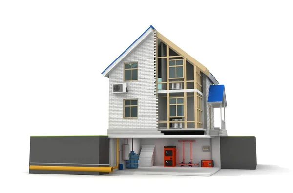 关于白色背景下房屋建造的3D说明 住宅建筑主题 — 图库照片