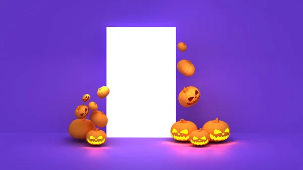 Abóbora Halloween Assustadora Com Luz Vela Dentro Flying Orange Halloween — Fotografia de Stock