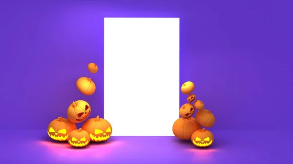 Scary Halloween Pumpkin Candle Light Flying Orange Halloween Pumpkins Purple — Stock Photo, Image