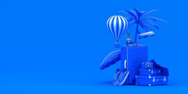 Reisen Rendering Hintergrund Ausflugskonzept Touristengepäck Reisetasche Moderne Pastellfarbe Einfache Fliege — Stockfoto