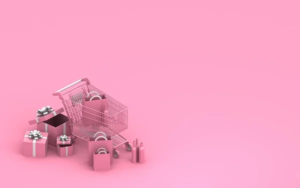 Shopping Cart Render Синий Фон Современный Магазин Голубая Тележка Интернет — стоковое фото