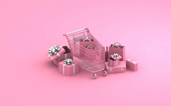 Shoping Cart Render Fondo Azul Tienda Moderna Carro Compras Azul — Foto de Stock