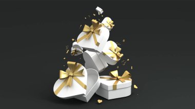 3D renkli hediye kutuları, kurdeleli ve fiyonklu. 3D hazırlanmış sevgililer günü hediyesi. Hediyeler ve sürpriz kutular.