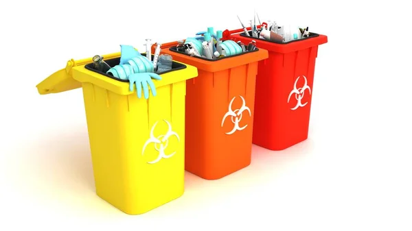 Medical Trash Illustration Coronavirus Protection Equipment Medical Waste Bin Used — Stock Photo, Image