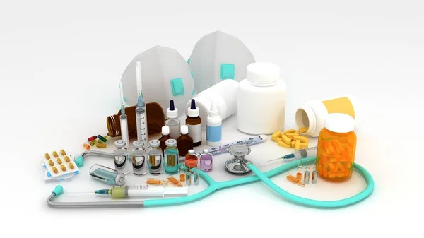 用于治疗药物的3D药物和医疗楼梯 药用药物 在容器中治疗促进健康 药学主题 药用抗生素胶囊药丸包装 — 图库照片