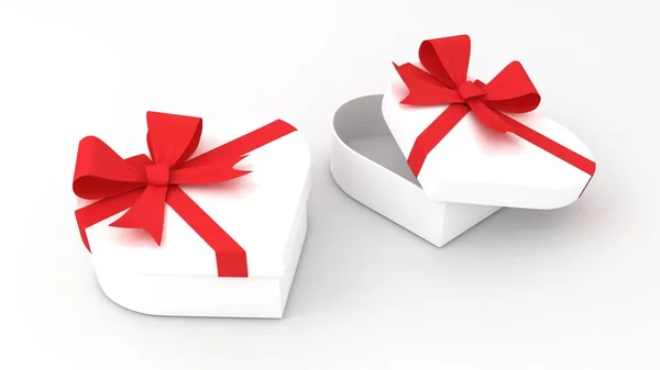 Conjunto Cajas Regalo Colores Con Lazos Cintas Renderizado Valentine Corazón — Foto de Stock