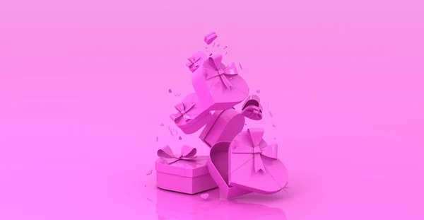 Conjunto Cajas Regalo Colores Con Lazos Cintas Renderizado Valentine Corazón — Foto de Stock