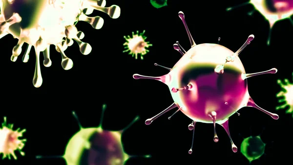 Coronavirus Mikroszkopikus Nézet Influenza Vírus Illusztráció Coronavirus Influenza Kezelés Fejlesztése — Stock Fotó