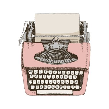 Retro daktilonun elle çizilmiş çizimi