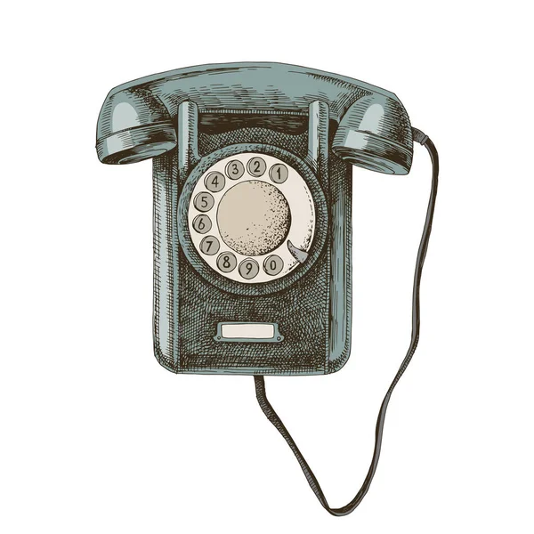 Teléfono antiguo vintage con disco giratorio — Vector de stock