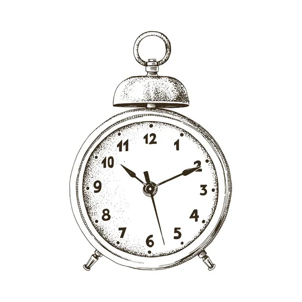 Reloj despertador antiguo monocromo dibujado a mano — Vector de stock