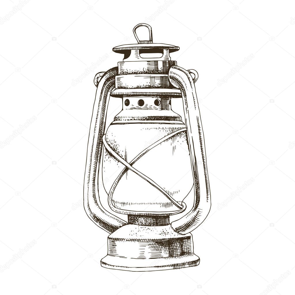 Old kerosene lantern isolated on white background