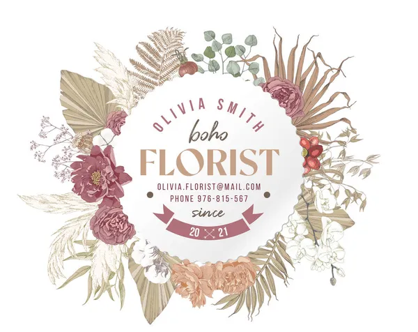 Floristisches Etikett im Boho-Stil mit getrockneten Blumen — Stockvektor