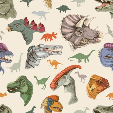 Dinozorlarla el çizimi kusursuz desen.