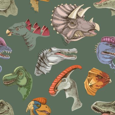 Dinozorlarla kusursuz yeşil desen.