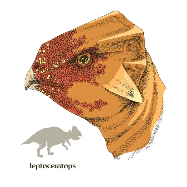 Dinossauro realista desenhado à mão Leptoceratops —  Vetores de Stock
