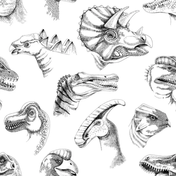 Handgezeichnetes nahtloses Muster mit Dinosauriern. — Stockvektor