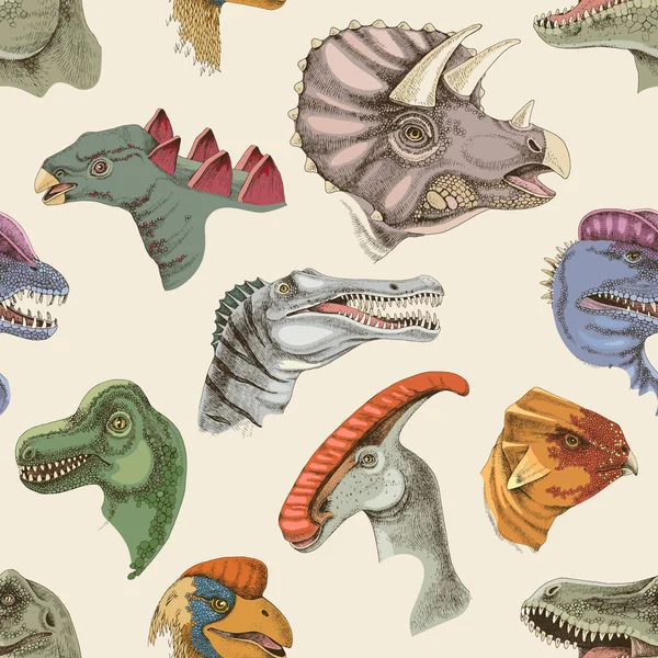 Modèle sans couture dessiné à la main avec des dinosaures. — Image vectorielle