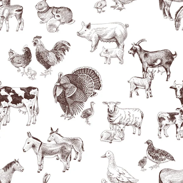 Seamless pattern with cute hand drawn farm animals Royalty Free Stock Illustrations