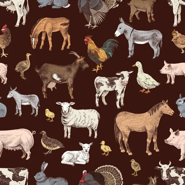 Seamless pattern with cute hand drawn farm animals Royalty Free Stock Illustrations