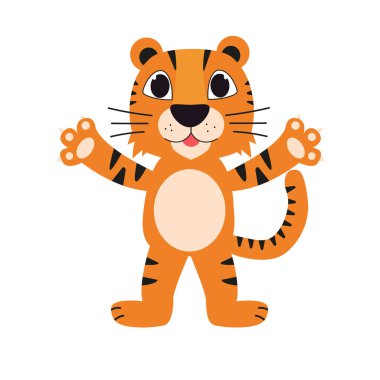 Sevimli çizgi kaplan illüstrasyon izole üzerinde beyaz backgro vektör