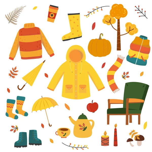 Autumn Set Set Autumn Cozy Elements — Stock Vector