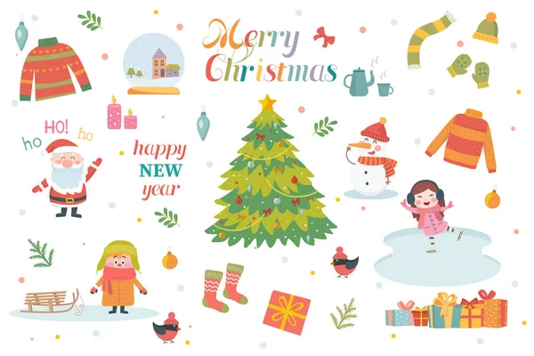 Vector Set Christmas Elements New Year Christmas Decorations Elements — Stock Vector