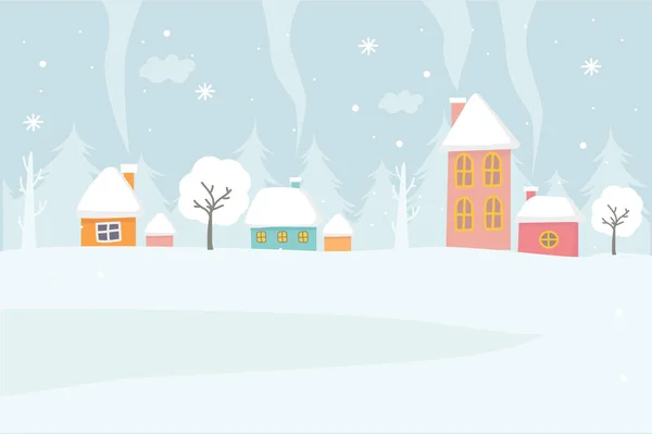 Kış manzarası. Kış geldi. Karda bir şehir