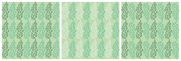 Green Floral Seamless Patterns Set — Vetor de Stock