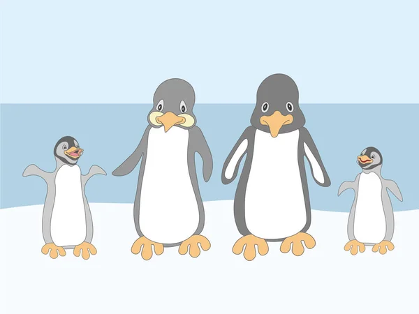 Família Pinguins Praia Estilo Cartoon Isoladodois Pinguins Adultos Dois Pinguins — Vetor de Stock