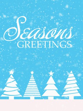 beyaz ve mavi arkaplan ile sezon kutlamaları metin, kar yağışı ve Noel ağaçları yaratıcı