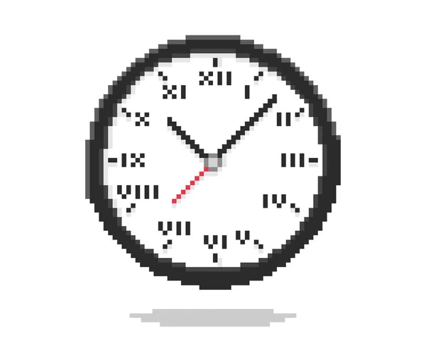 Diseño Plano Vectorial Pixel Arte Del Icono Del Reloj Redondo — Archivo Imágenes Vectoriales