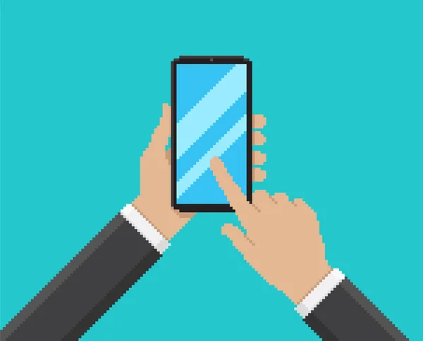 Cep telefonuna tıklamanın piksel sanat vektörü çizimi