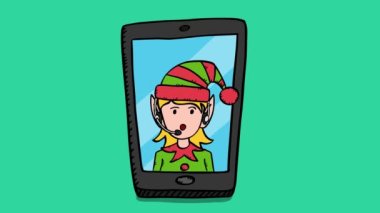Çizgi film tarzı, müşteri hizmetleri destek Elf kızının renkli video animasyonu, mobil ekranda görünüyor. Konuşan animasyonu düzenlemek kolaydır.