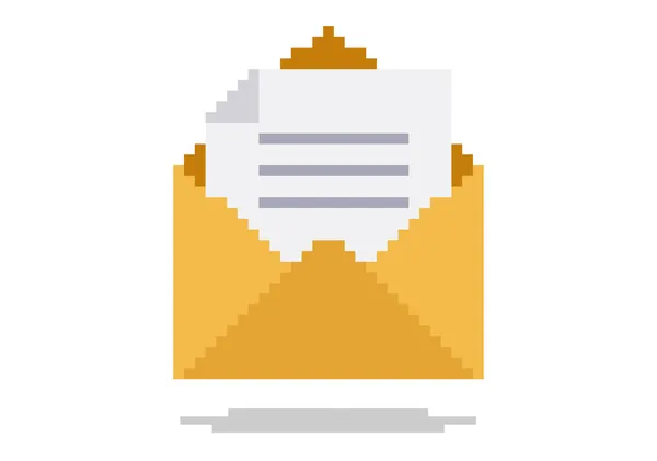 Pixel Arte Vetor Ilustração Mail Aberto Com Texto Papel Objeto —  Vetores de Stock