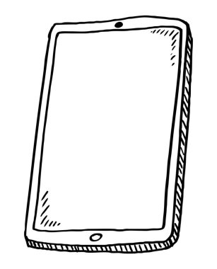Akıllı telefon karalaması - siyah beyaz çizim. El çizimi illüstrasyon.