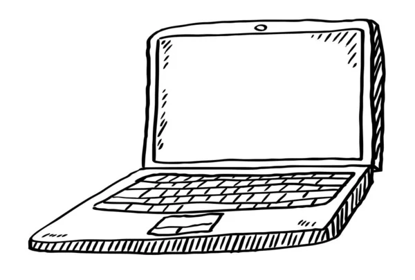 笔记本电脑的黑白涂鸦 手绘插图 — 图库矢量图片