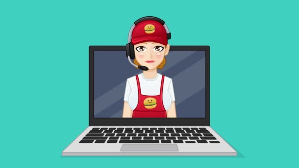 Animazione Dell Ordine Fast Food Tramite Chat Con Personale Del — Video Stock