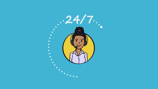 Vídeo Animación Mujer Avatar Servicio Cliente Con Texto Por Encima — Vídeo de stock