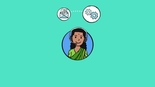 Avatar Indii Obsługa Klienta Kobiet Wyświetlane Ekranie Ikonami Biznesu Wokół — Wideo stockowe