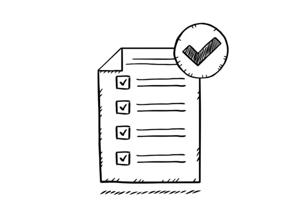 Doodle Documento Com Checklist Marcas Verificação Ícone Vetorial Desenhado Mão — Vetor de Stock