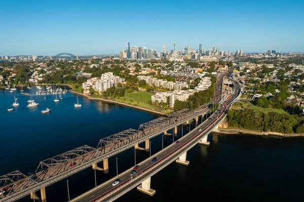 Αεροφωτογραφία Του Μεγάλου Δρόμου Που Συνδέεται Sydney Cbd Στην Αυστραλία — Φωτογραφία Αρχείου