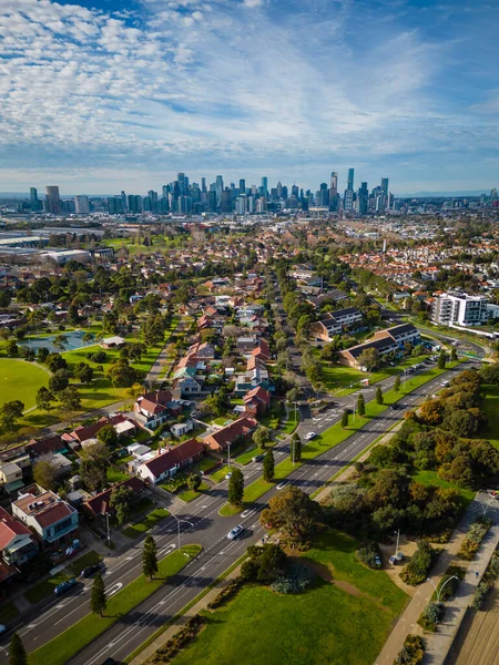 Vue Aérienne Cbd Melbourne Banlieue Côtière — Photo