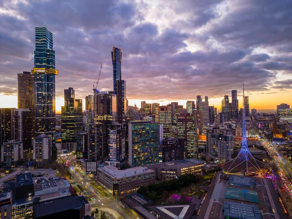 Aerial View Melbourne City Night — Foto de Stock