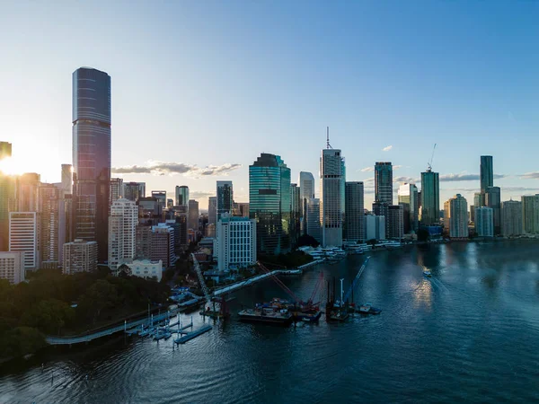 Flygfoto Över Brisbane Stad Australien Vid Solnedgången — Stockfoto