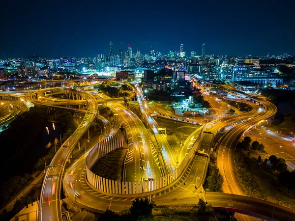 Aerial View Brisbane City Highway Traffic Australia Night — Stock Photo, Image