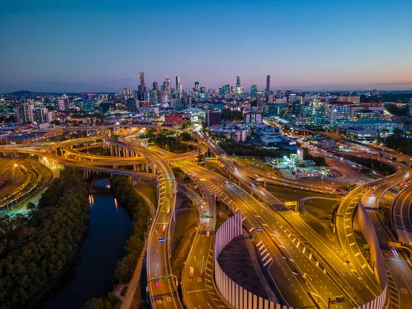 Aerial View Brisbane City Highway Traffic Australia Night — Fotografia de Stock