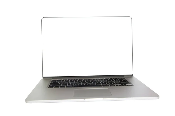 Platt Morden Laptop Isolerad Vit Bakgrund Framifrån Vit Skärm Datormockup — Stockfoto