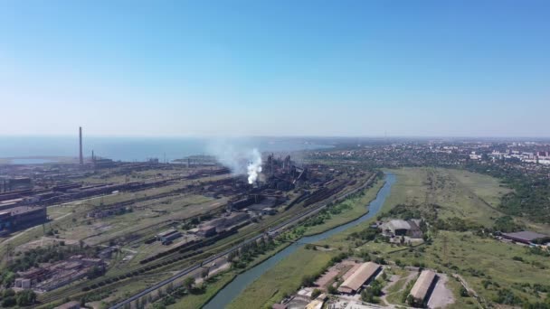 Indústria Pesada Cima Obras Aço Vista Aérea Zona Industrial Com — Vídeo de Stock